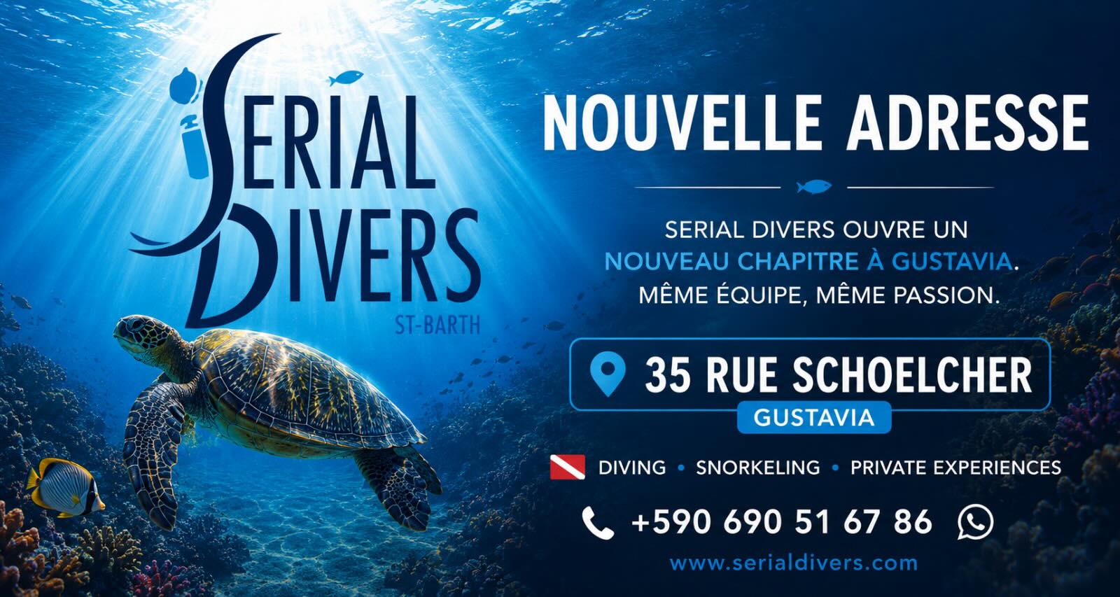 Une nouvelle page s’ouvre pour Serial Divers… Nous sommes très heureux de vous accueillir dans nos tous nouveaux locaux dédiés à nos passions , à vos passions : la plongée sous marine, l’apnée, le snorkeling.